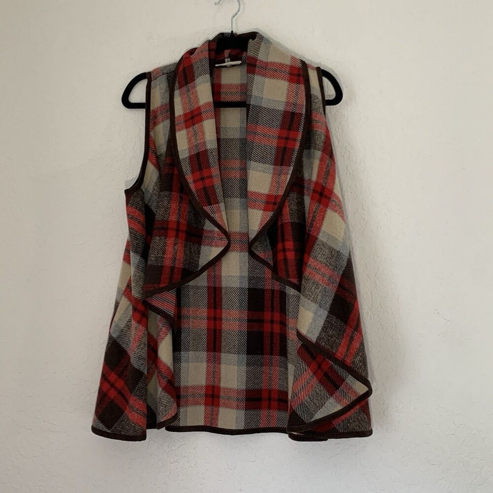 Altard State Vest Women M Red Plaid Open Drape Waterfall Fall Western Camping
